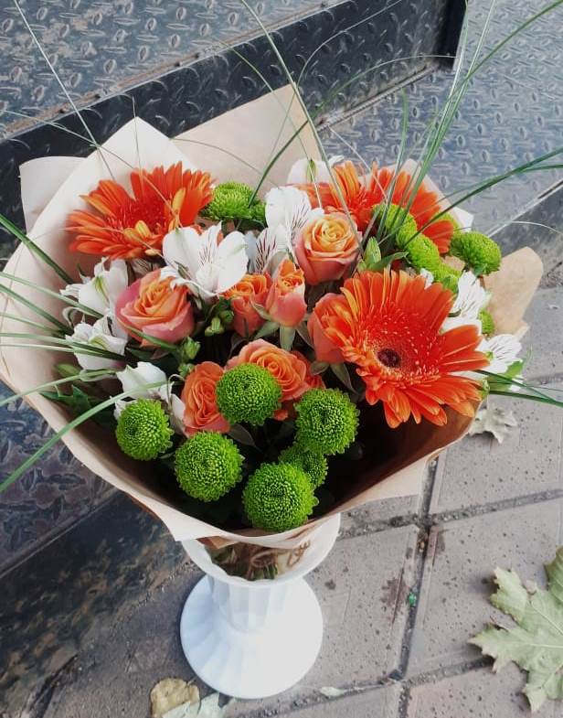 Букет цветов из: Герберы, Хризантемы, Альстромерии и Розы в Нижнем Новгороде