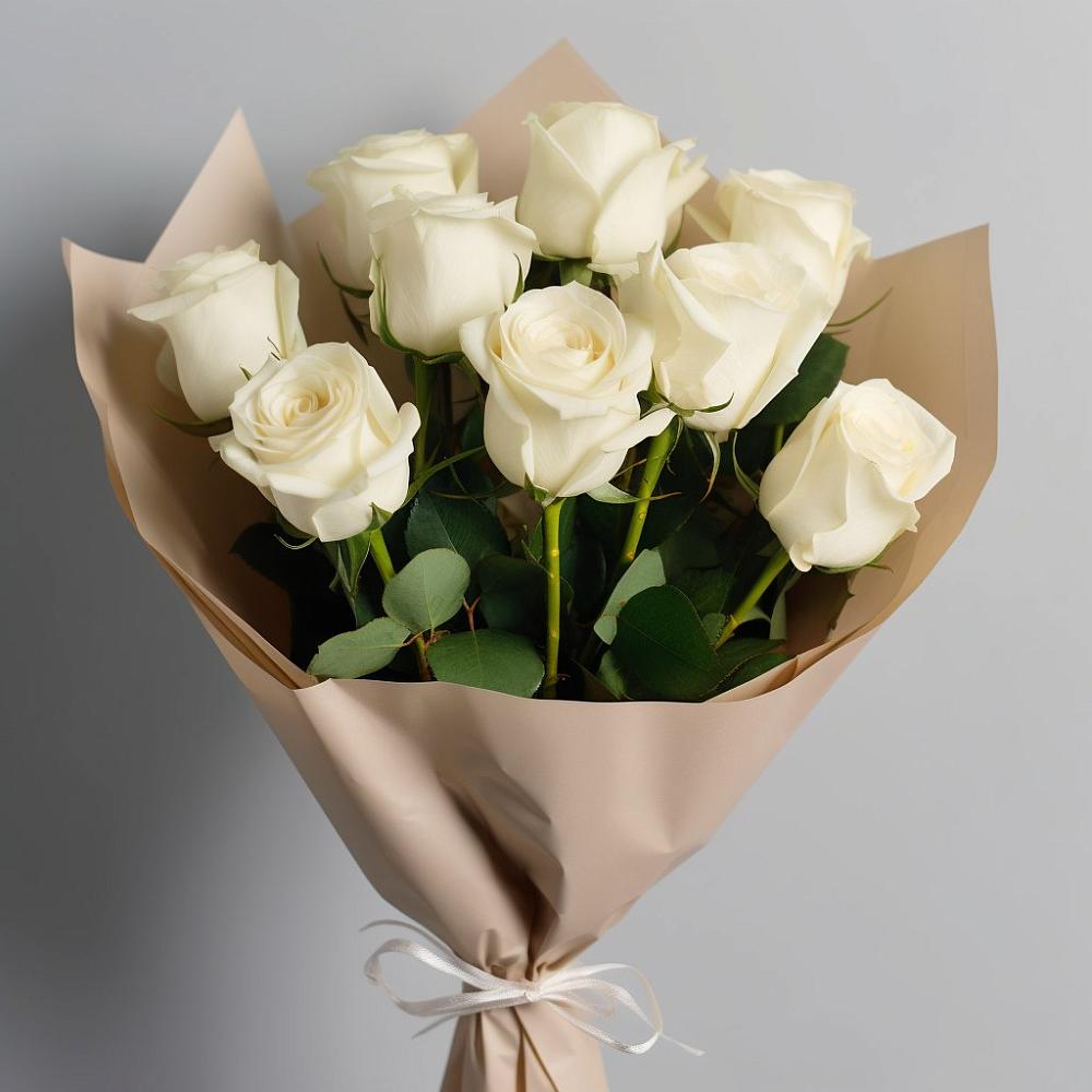 9 Белых роз Эдлесс Лав в Нижнем Новгороде Букет 9 Белых роз Эдлесс Лав в Нижнем Новгороде