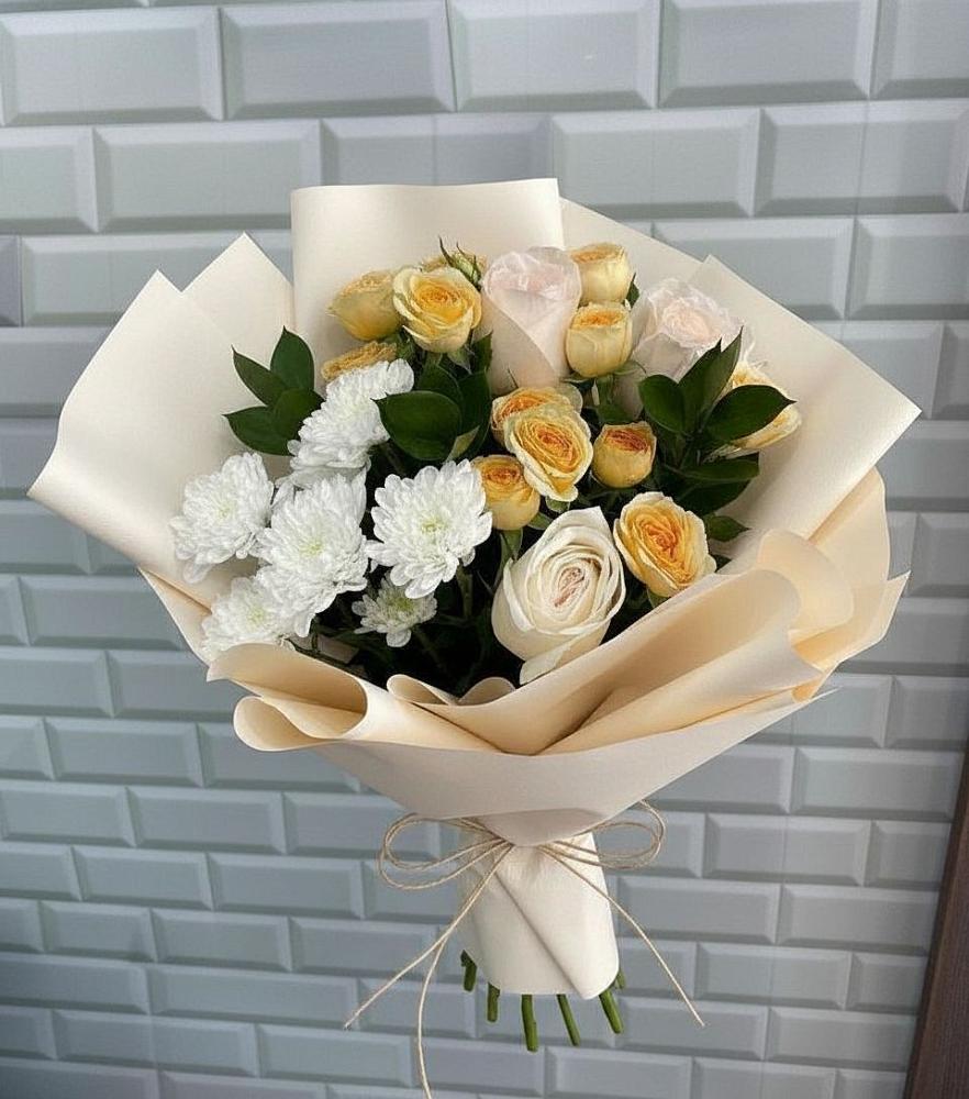 Букет цветочный вальс в Нижнем Новгороде Букет цветов из: Розы и Хризантемы в Нижнем Новгороде