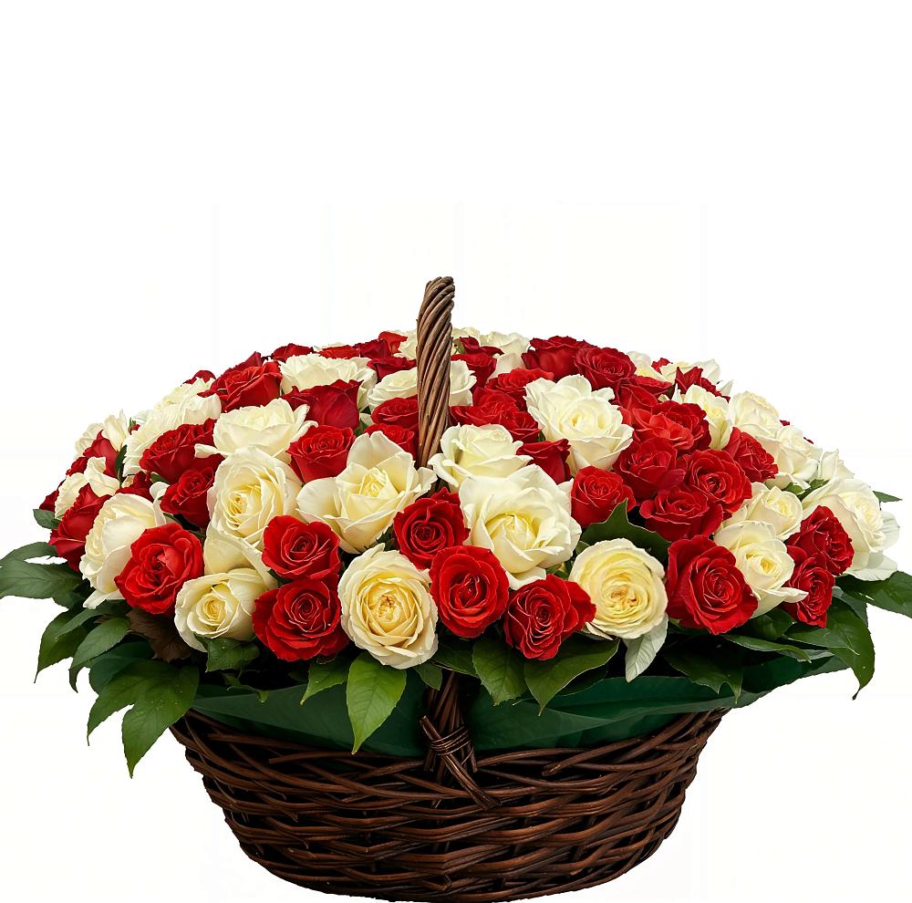 Корзина 101 роза в Нижнем Новгороде Премиум букет из: Розы в Нижнем Новгороде